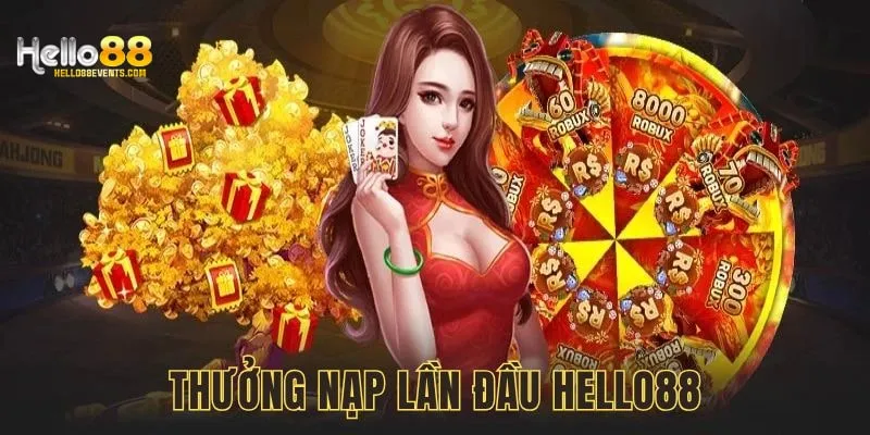 Thưởng nạp lần đầu Hello88 nhận ngay ưu đãi siêu khủng gia tăng vốn cược tức thì. Cơ hội vàng cho hội viên chinh phục mọi trò chơi đỉnh cao tại nhà cái Hello88.